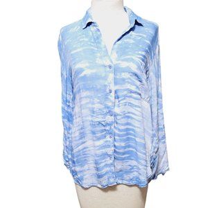 Cloth and Stone Button Down blouse size Small cloud tiedye blue whote